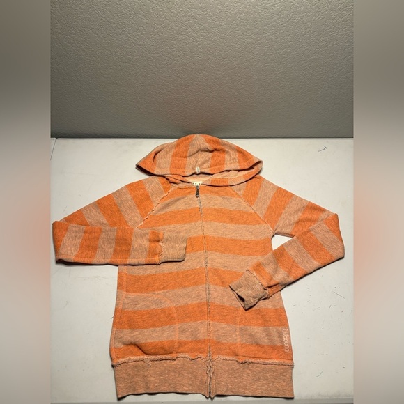 Billabong Tops - Billabong Women’s Orange and Beige Striped Hoodie
